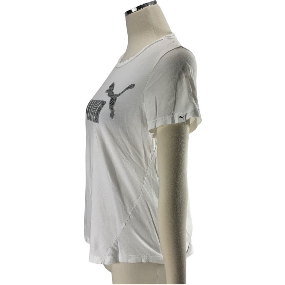 PUMA XL T Shirt White Gray Sparkle Glitter Logo Short Sleeve Athletic Sports Ath - Picture 3 of 5